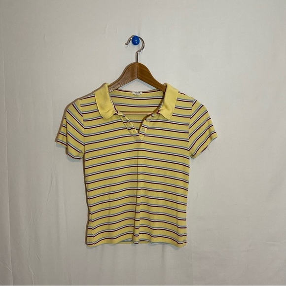 Garage Striped Semi Cropped Polo T-Shirt | Colour: Yellow Blue Red White - Picture 4 of 5